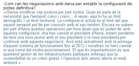 Extracto de la entrevista al alcalde de Gavà (Joaquim Balsera) publicada en el diario EL PUNT el 27 de julio de 2008